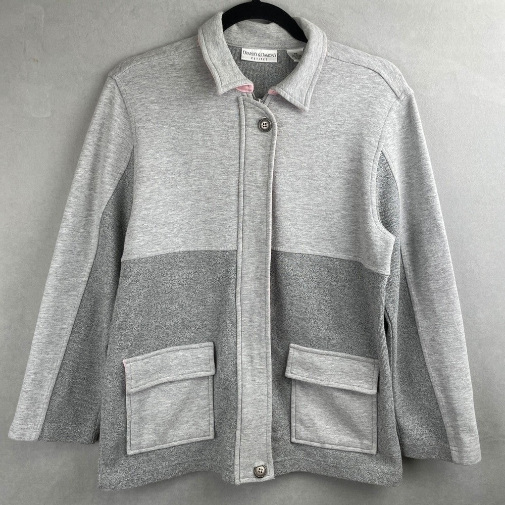 Vintage Drapers & Damons Petites Gray Colorblock Full Zip Jacket Pink Grandma PS